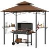 COSTWAY Gazebo per Barbecue 240 x 151 cm, Pergola per BBQ con con 2 Ripiani, 7 Ganci, Struttura in Metallo e Tetto Morbido, Tenda per Picnic e Barbecue per Giardino, Piscina e Terrazza (Caffè)