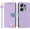 TAUYN Custodia per Xiaomi Redmi Note 13 Pro 4G / Poco M6 Pro, PU Pelle Flip Cover Antiurto TPU Custodie, Slot per Schede & Supporto Funzione, con Cordino -Viola