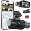 GKU 3 Canali Dash Cam Auto, 4K+1080P+1080P Telecamera per auto, Mini Dashcam IPS 3 con Scheda SD 64G, 5GHz WiFi e GPS, 24H Monitor di Parcheggio,Visione Notturna,WDR,Grandangolo 170°,Sensore G
