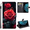 SEHEYA Cover per Motorola Moto G9 Play/Moto E7 Plus Custodia a Libro con Bello Motivo 3D Pieghevoli Borsa Portafoglio Flip Case 3 Tasche Interne Fibbia Magnetica Caso, Fiori Rosa