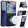 XKchatpt Custodia per Samsung Galaxy Z Flip 7 con Supporto Girevole a 360°, Protezione per lo Schermo in Vetro Temperato 9H, Pelle PU, Ricarica Wireless, Antiurto e Anticaduta, Nero