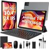 WOREGOO 2K Tablet 10.4 Pollici Android 14, 4G LTE+5G WiFi, 36GB RAM+256GB ROM(TF 1TB), Octa-Core, 2000 * 1200/8000mAh/OTG/8MP+13MP/BT5.0/GPS/GMS, Tablet con Tastiera e Mouse, Grigio