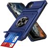 IMEIKONST Cover per iPhone 11 con Porta Carte, Militare Armor Protezione Metallo Anello Supporto Custodia Antiurto TPU Bumper Case per iPhone 11. Blu TCKB