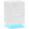 HOMCOM Comodino Moderno con Luce LED Regolabile con Telecomando e 3 Cassetti, 40x35x60 cm, Bianco Lucido | Aosom Italy