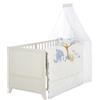 roba Set Completo Lettino Savanna Friends - Lettino per Bambini 70 x 140 in Legno incl. Materasso, Biancheria da Letto, Baldacchino e Asta per Baldacchino - Evolutivo da 6 Mesi - Grigio Naturale