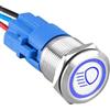 ETOPARS Acciaio Inossidabile 19mm Interruttore a Pulsante 12V 5A | Interruttore a Levetta per Auto Impermeabile Metallo Interruttore a Bilanciere con Filo Blu Luce Anabbagliante