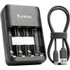 Uniross UCU010 - Caricabatterie per batterie AA/AAA Ni-MH con porte di ricarica micro USB/USB-C, batterie non incluse