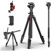 COMAN Treppiede per fotocamera da 72 pollici, treppiede orizzontale con piastra QR testa fluida, monopiede staccabile, per fotocamera DSLR e videocamera del telefono