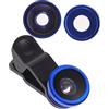 Mikinona Obiettivo per Fotocamera Cellulare 3 in 1 Lente Fisheye, Grandangolare e Macro in Lega di Alluminio Blu per Smartphone e Tablet, Riduce Distorsione e Riflessi