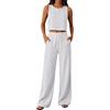 Generico Completo Estivo Donna Lino Tailleur Donna Estiva Senza Maniche Girocollo Tuta Completa Lino e Cotone Completi Estivi Set Casual Relax Corte Top e Pantaloni Estivi da Casa Ideale per Vacanza