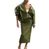 MLSHWUG Set da donna con gonna lunga patchwork in pelle lucida con orlo a pieghe elastiche, Verde, L