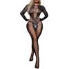 XIUSEMY Leopardo Bodystocking Sexy Donna Catsuit Tuta Stampa Rete Trasparente Babydoll(STBW-Nero)