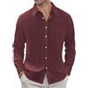 J.Ver - Camicie da Uomo in Lino Casual con Bottoni a Maniche Lunghe, Colletto Ampio, Camicie estive da Spiaggia con Tasca, Viola Chiaro, M