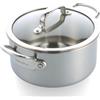 GreenPan Premier 5PLY Casseruola Bassa Inox Non Rivestita con Coperchio Vetro 20 cm/3,11 L, 5-Strati, Induzione, Adatta al Forno 250 °C, Lavabile in Lavastoviglie, Argento