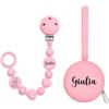 BABY J ART Portaciuccio, Portasucchietto IN SILICONE, Catenella portaciuccio personalizzata con nome BUBBLE ROSA PASTELLO BABYJART, lavabile, sicura per il bambino, compatibile con ciuccio MAM e CHICCO!