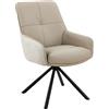 Hela Tische, Faro, 1 sedia girevole con braccioli, girevole a 360°, tessuto beige, struttura nera, rivestimento interno in vera pelle, portata 120 kg