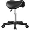SONGMICS Sgabello a Sella, in Ecopelle PU, Girevole e Regolabile in Altezza, Ergonomico, 56 x 56 x (45-61) cm, Nero, per Ufficio e Salone, Collezione Activo OSC014B101