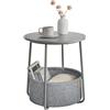 VASAGLE LILEA Collezione - Tavolino, Tavolino Rotondo con Cestino in Tessuto, Spazioso, per Soggiorno Camera da Letto, Comodino, Stile Moderno, Grigio Tortora e Grigio Ardesia LET223GD01
