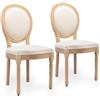 SEEDWAVE Set di 2 sedie da pranzo in stile francese, con struttura in legno di gomma con finitura laccata anticata, tessuto di lino, gambe in legno massiccio con piedini regolabili antiscivolo (beige)