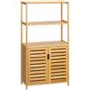 kleankin Mobiletto Bagno con 2 Ripiani Aperti e Armadietto a 2 Ante, Mobile Salvaspazio in Bambù 60x30x120cm, Naturale