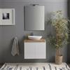 Kiamami Valentina - Mobile Bagno Sospeso 60 cm Bianco Lucido con Top Rovere Naturale, Specchio con Luce, 2 Ante, Set Completo