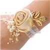 NDLHXKFRP Braccialetto Floreale da Donna, Fiori da Polso for Damigella d'Onore, 4 Pezzi, con Fiocco in Finta Rosa e Perla Multicolore(Champagne)