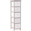 DiKasa Cassettiera Alta in Legno di Paulownia Beige con 5 Cassetti, Mobile Contenitore Salvaspazio con Pomelli in Ceramica, Comò Stretto per Camera Bagno 26x32x98 cm