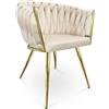 SAMIRA Poltrona in velluto, sedia imbottita da pranzo - Elise (1, Beige)