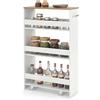 GIANTEX Carrello per Nicchia con Ruote, 4 Livelli，Carrello di Servizio Stretto Salvaspazio, da Bagno, Scaffale da Cucina Sottile 47,5 x 13 x 80,5 cm (Naturale+Bianco, Largo 20 cm)