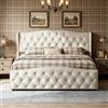WOBOPCG letto imbottito 140 x 200, matrimoniale 140 x 200 cm, con cassapanca e rete a doghe, cuscino idraulico laterale, struttura bianco crema, flanella 1, 140 x 200