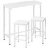 EUGAD Tavolo Bar 2 Sgabelli Alti Set Arredo Bancone in Acciaio Legno, Tavolo Alto da Cucina Stretto, per Home Bar, Bistrot, Sgabelli da Cucina senza Schienale, Bianco