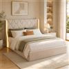 MOTUZP Letto imbottito 160 x 200 cm, con illuminazione a LED e ricarica USB, con spazio di archiviazione, testiera e rete a doghe, per adolescenti, senza materasso,Beige