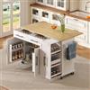 KUAKE Isola della cucina con piano di lavoro pieghevole, carrello da cucina mobile con 2 ante, 3 cassetti, vano portaoggetti estraibile per portaspezie, mensole per asciugamani sul lato, 120 x 40 (65