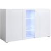 MB Muebles Bonitos, Credenza Madia Soggiorno Luke A1, Melamina Lucida, LED, Bianco, 120x72x40cm