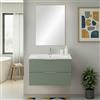 Inbagno Mobile Bagno Sospeso 80 Cm Verde Opaco Con 2 Cassetti Soft-Close Lavabo In Ceramica E Specchio Rettangolare - Linea Elva