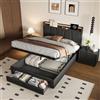 WOBOPCG Letto Matrimoniale con Contenitore 140x200, Letto Imbottito con LED Letto Contenitore con Presa USB Letti una Piazza e Mezza con contenitore Struttura Letti con Testiera Imbottita(Grigio scuro + Lino)