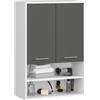 AKORD Mobiletto Bagno Sospeso FIN 64 cm - 2 Ante Basculanti 4 Ripiani - Pensile Salvaspazio da Parete - Laminato Opaco - Mobile Modulare - 64x94x30 cm - per Spazi Ristretti - Bianco & Grigio Grafite