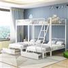 Kelodan Letto a castello tripla 140 x 200 cm, in metallo, letto matrimoniale e due letti singoli 90 x 200 cm, con cassetti, trasformabile in letto con telaio in metallo multifunzionale, bianco