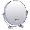 Mirrorvana Specchio da tavolo per trucco con ingrandimento 15X e 1X, ideale per make up e toeletta da bagno, specchietto ingranditore 17 x 15 cm (cromo)