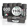 G.M. DISTRIBUZIONE GM 600 Sacchi Spazzatura 70x110 cm, Colore NERO, Capacità 110 Litri, Media Resistenza, Antigoccia, Sacchetti per Raccolta Indifferenziata, Fatti in plastica LDPE Made in Italy, 30 Rotoli da 20 Pezzi