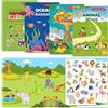 OWill 4 Pezzi Libro Adesivi Attacca e Stacca per Bambini dai 3 Anni, Sticker Riutilizzabili Impermeabili con Oceano, Dinosauri, Animali e Fattoria, Gioco Creativo da Viaggio, Regalo per Bambini