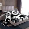 Homewish Set di lenzuola per letto matrimoniale, colore nero, bianco e grigio, per adulti e uomini, motivo geometrico astratto, geometria, quadrato, a righe, linee semplici, set di biancheria da letto moderno