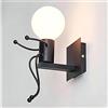 Planetitaly Applique murale design industriale vintage forma omino lampada E27 parete muro luce pub bar pizzeria 230V colore nero