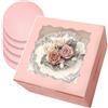 Gcardist - Set di 5 scatole per torte con finestra e 5 sottotorta rotondi da 20,3 cm, contenitori per torte (20,3 x 20,3 x 12,7 cm, rosa)