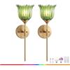 LOGT Lampada da Parete a Batteria Luce da Parete di Fiore di Vetro Senza Fili con Telecomando Dimmerabile Luci da Parete a Batteria Illuminazione da Interno di Cristallo Retro Luce da Letto,Verde