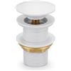 AKORD Piletta di Scarico Pop Up per Lavandino Senza Troppopieno, Tappo Click-Clack in Acciaio Inox, H 102mm, Diametro 66mm, G-1/4 Pollici, Bianco