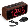 Netzu Sveglia forte per dormiente profondo, sveglia digitale in legno con display LED, 12 suonerie di allarme, 5 luminosità regolabile, 5 volumi, manuale DST, marrone sveglia retrò per camera da letto