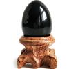 Mina Heal Polar Jade Sfera per uova in ossidiana nera con supporto in legno per la guarigione della meditazione, bilanciamento dei chakra e decorazione della casa (piccola dimensione)