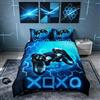 Homemissing Set di biancheria da letto per bambini e ragazzi, con motivo a nido d'ape, copripiumino per letto matrimoniale, 3 pezzi, colore blu, con stampa di videogiochi e console di gioco, per ragazzi