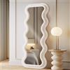 LunaMirror Specchio Ondulato, grande intero specchio da terra parete per tutto il corpo, specchio con cornice in legno avvolto in flanella, da appoggiare, da appendere o inclinare, bianco, 160x60 CM